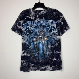 Vintage Hell Rider AOP Motorcycle Tee with Distressed Design